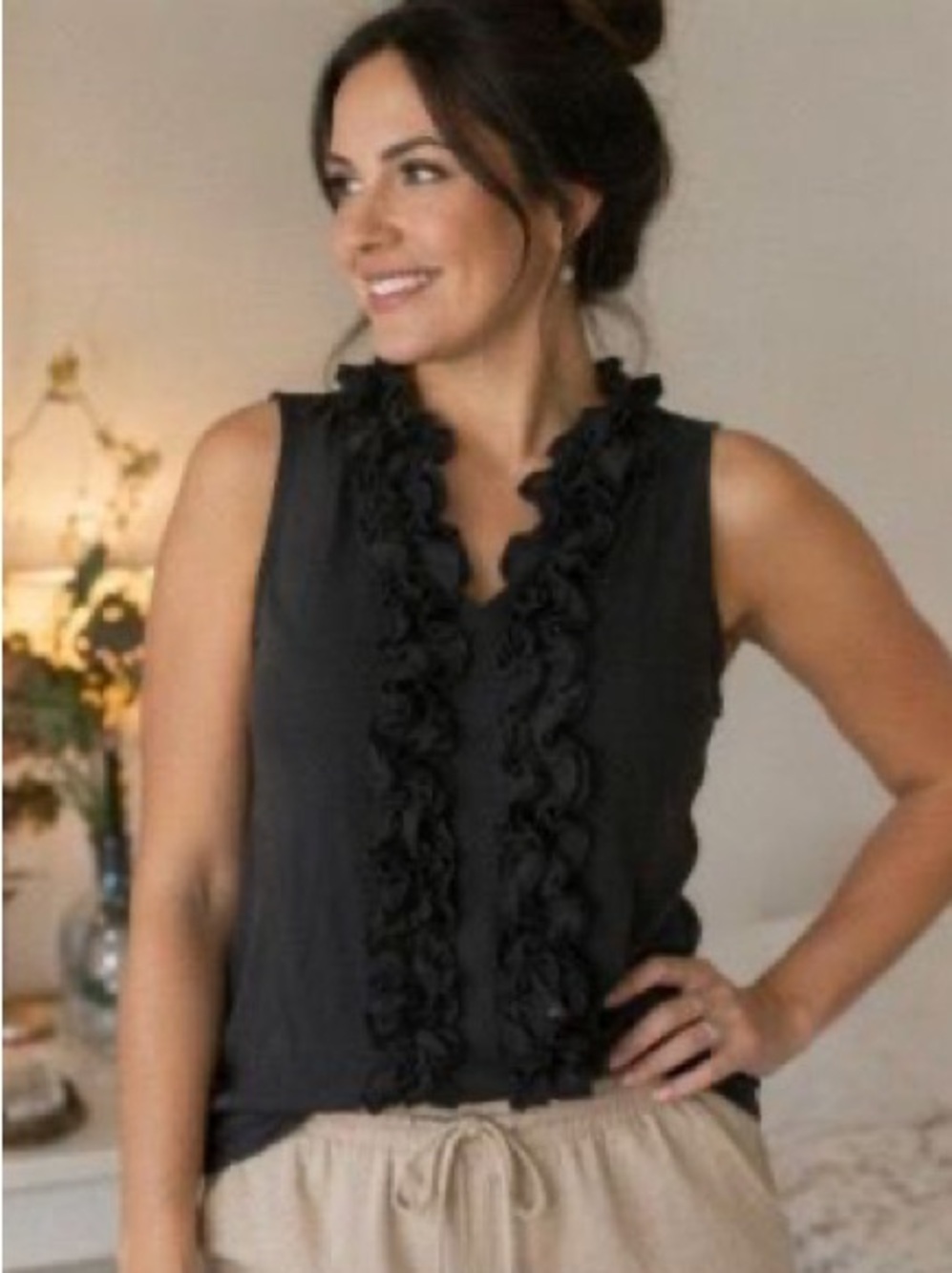 Kische Black Ruffle Sleeveless Top